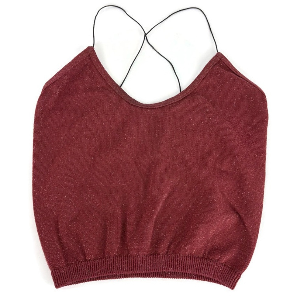 Intimately Free People Crop Camisole Spaghetti Strap Cami Metallic Glitter Red